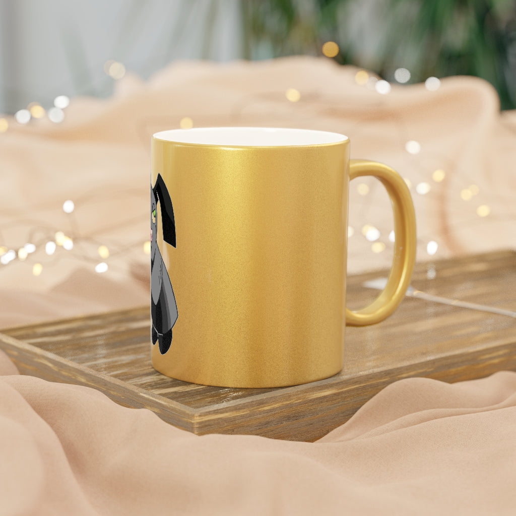 Snaughtnaut Metallic Mug in Silver and Gold, showcasing personalized designs and a comfortable C-handle.