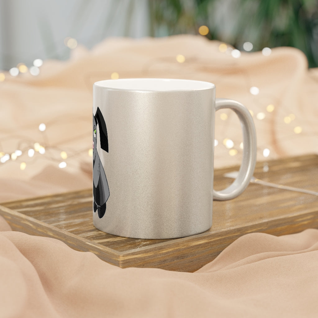 Snaughtnaut Metallic Mug in Silver and Gold, showcasing personalized designs and a comfortable C-handle.