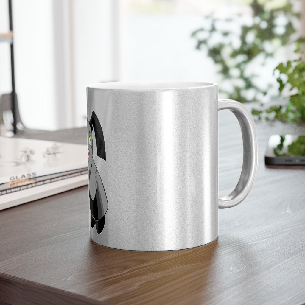Snaughtnaut Metallic Mug in Silver and Gold, showcasing personalized designs and a comfortable C-handle.