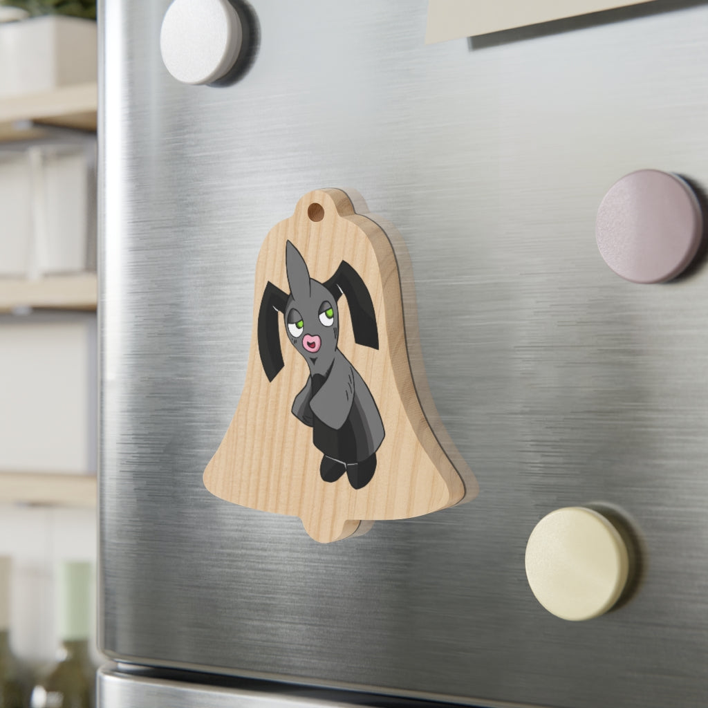 A collection of Snaughtnaut Wooden Christmas Ornaments in various whimsical shapes, featuring a rustic wooden finish and red ribbons for hanging.