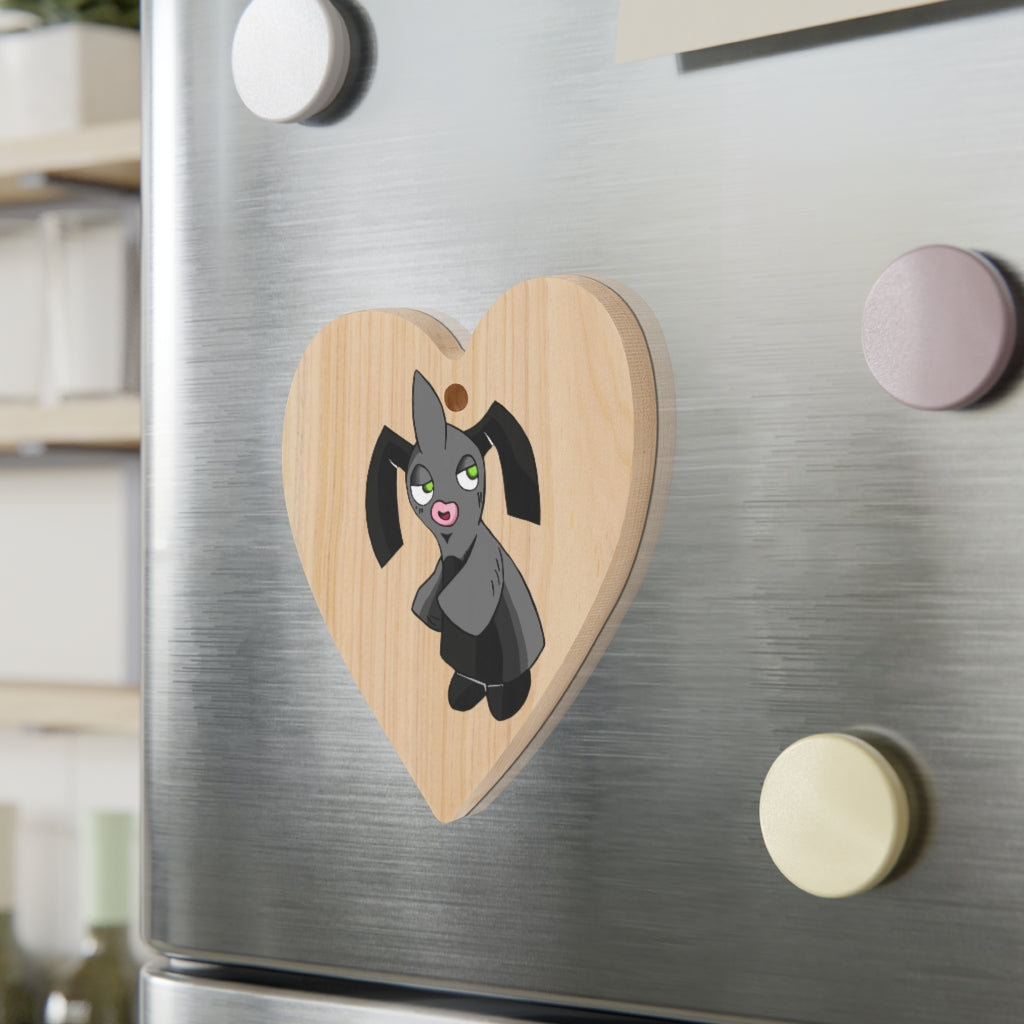 A collection of Snaughtnaut Wooden Christmas Ornaments in various whimsical shapes, featuring a rustic wooden finish and red ribbons for hanging.