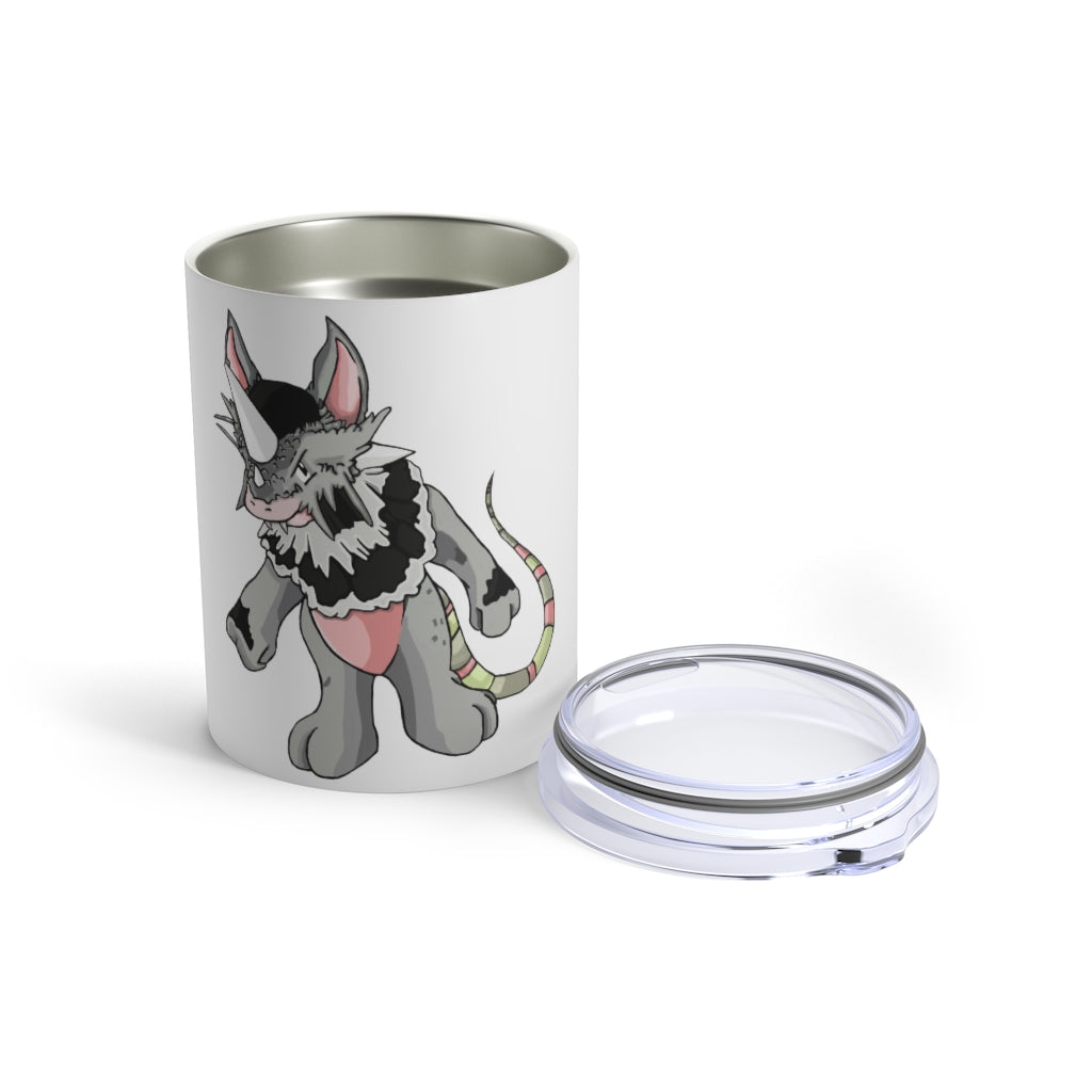 Snibble Tumbler 10oz in stainless steel with a see-thru plastic lid, showcasing its sleek design and rounded corners.