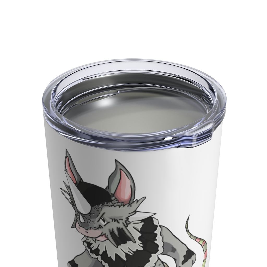 Snibble Tumbler 10oz in stainless steel with a see-thru plastic lid, showcasing its sleek design and rounded corners.