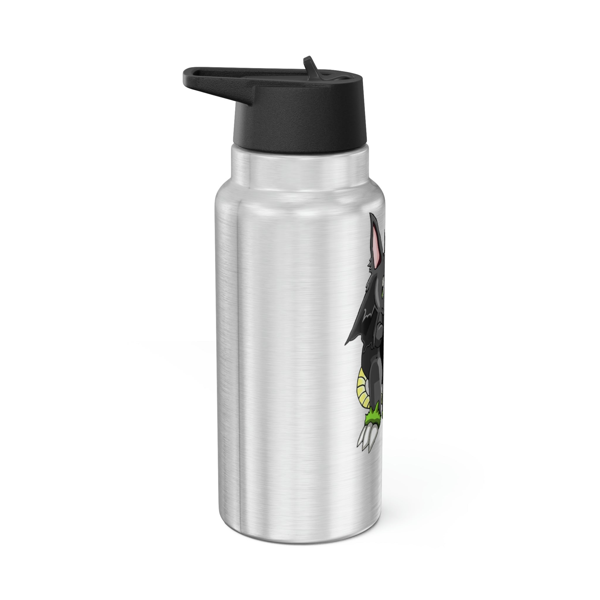 Snouse Gator Tumbler, 32oz in stainless steel with a black screw-on cap and plastic straw, showcasing customizable design options.