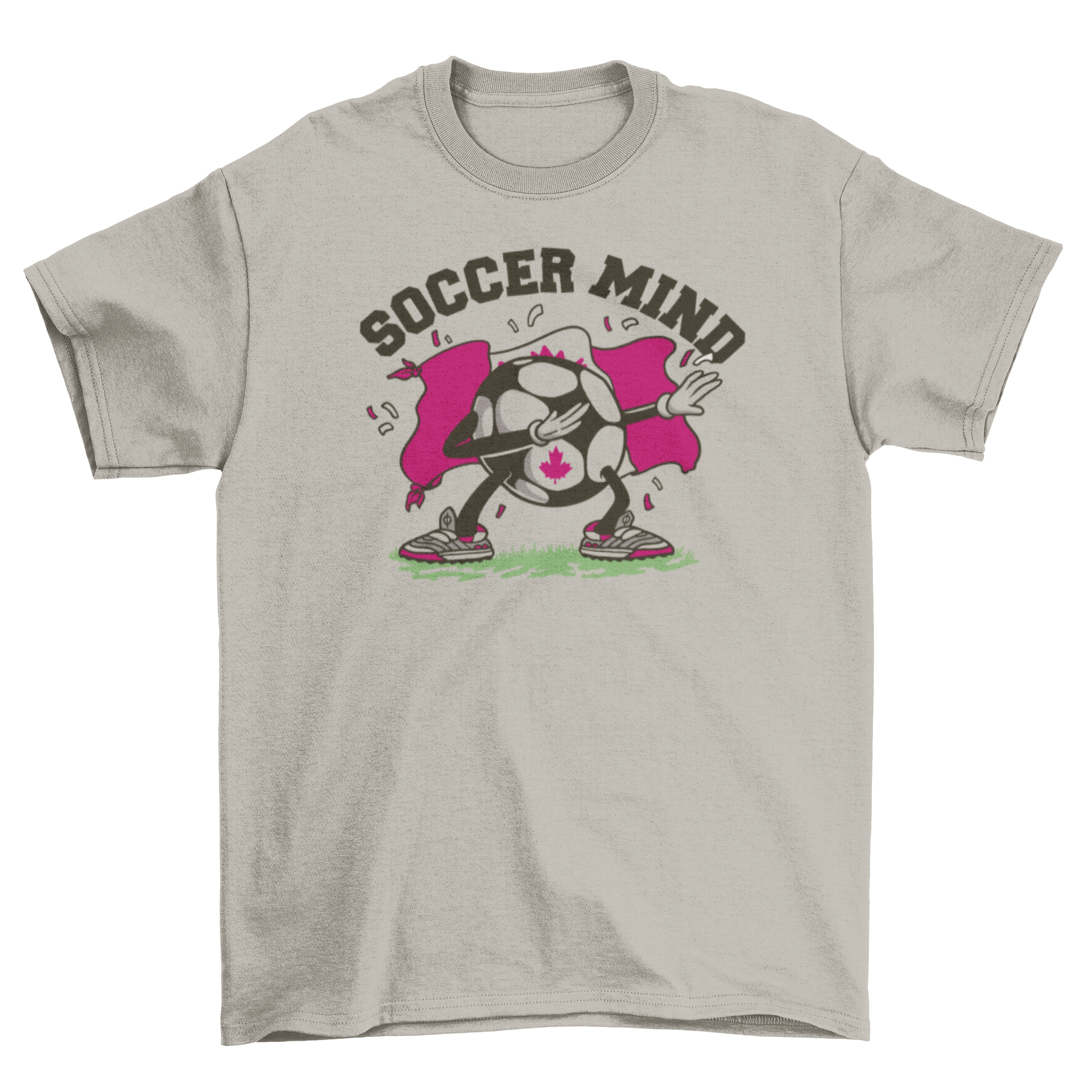 A stylish t-shirt featuring a soccer ball with the Canadian flag doing the dab dance, perfect for soccer fans.