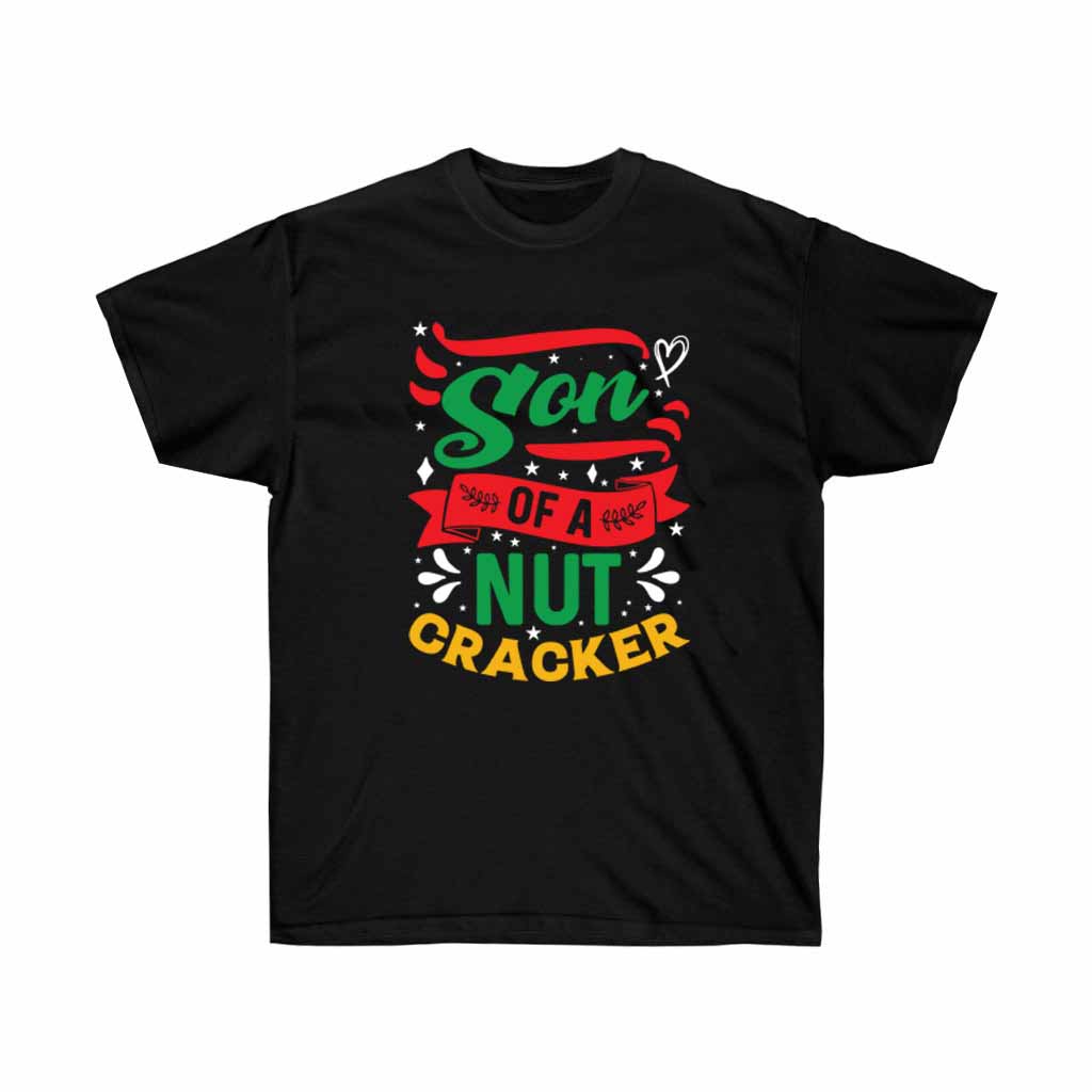 Son of the Nut Cracker Holiday T-shirt in soft cotton, featuring a festive design, perfect for Christmas celebrations.