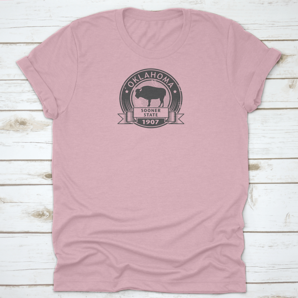 Sooner State Skyline T-Shirt featuring a buffalo design, made of 100% cotton, showcasing Oklahoma pride.