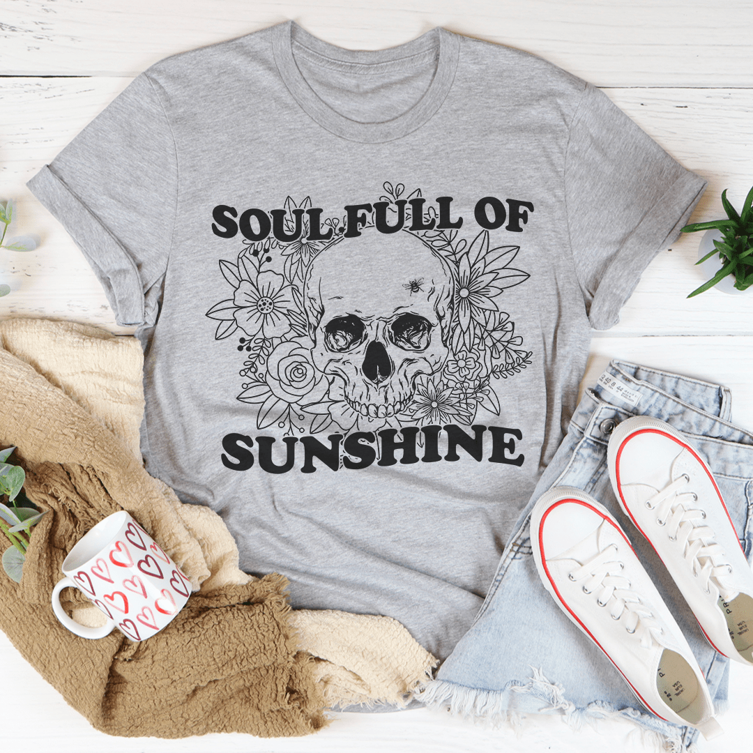 Soul Full Of Sunshine T-Shirt made from soft ring-spun cotton, featuring double stitching for durability and vibrant DTG printed design.
