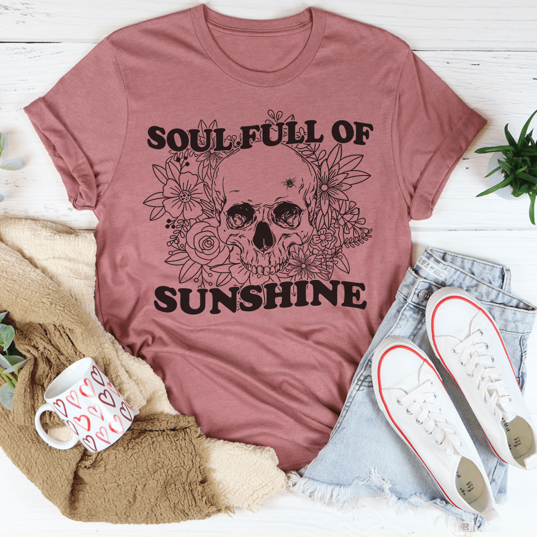 Soul Full Of Sunshine T-Shirt made from soft ring-spun cotton, featuring double stitching for durability and vibrant DTG printed design.