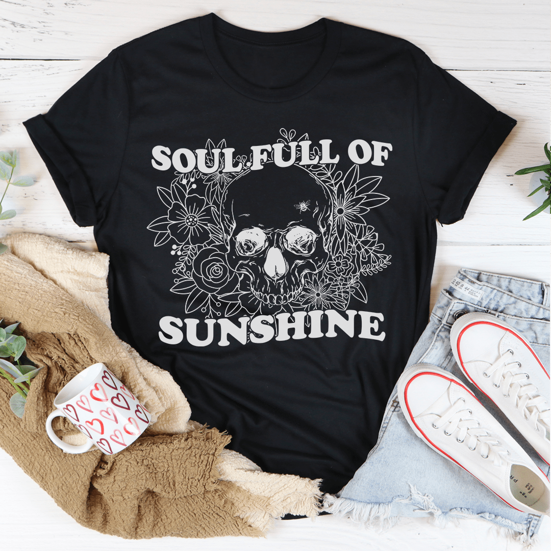 Soul Full Of Sunshine T-Shirt made from soft ring-spun cotton, featuring double stitching for durability and vibrant DTG printed design.