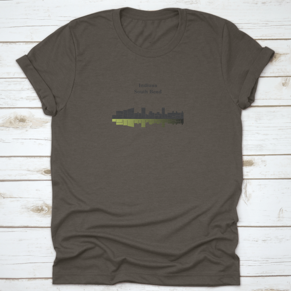A stylish cotton t-shirt featuring South Bend Indiana landmarks, showcasing comfort and local pride.