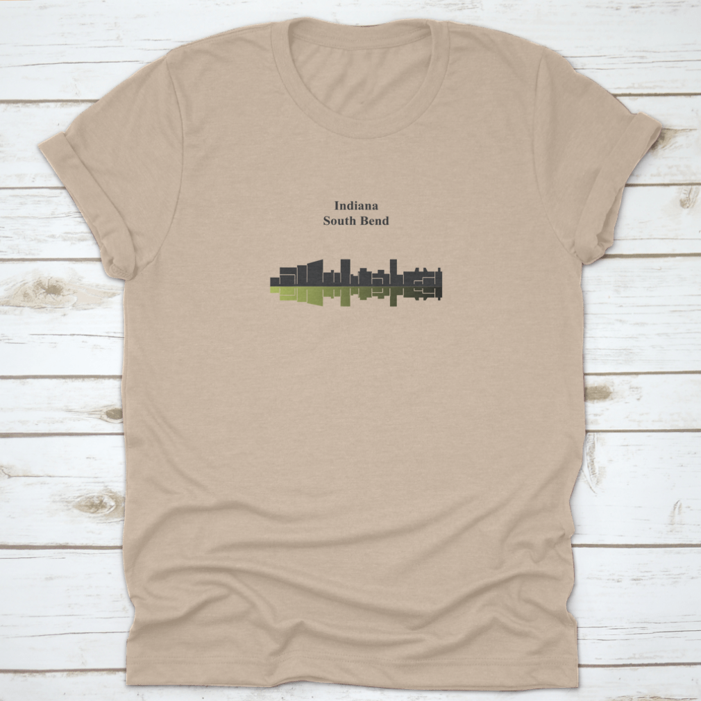 A stylish cotton t-shirt featuring South Bend Indiana landmarks, showcasing comfort and local pride.