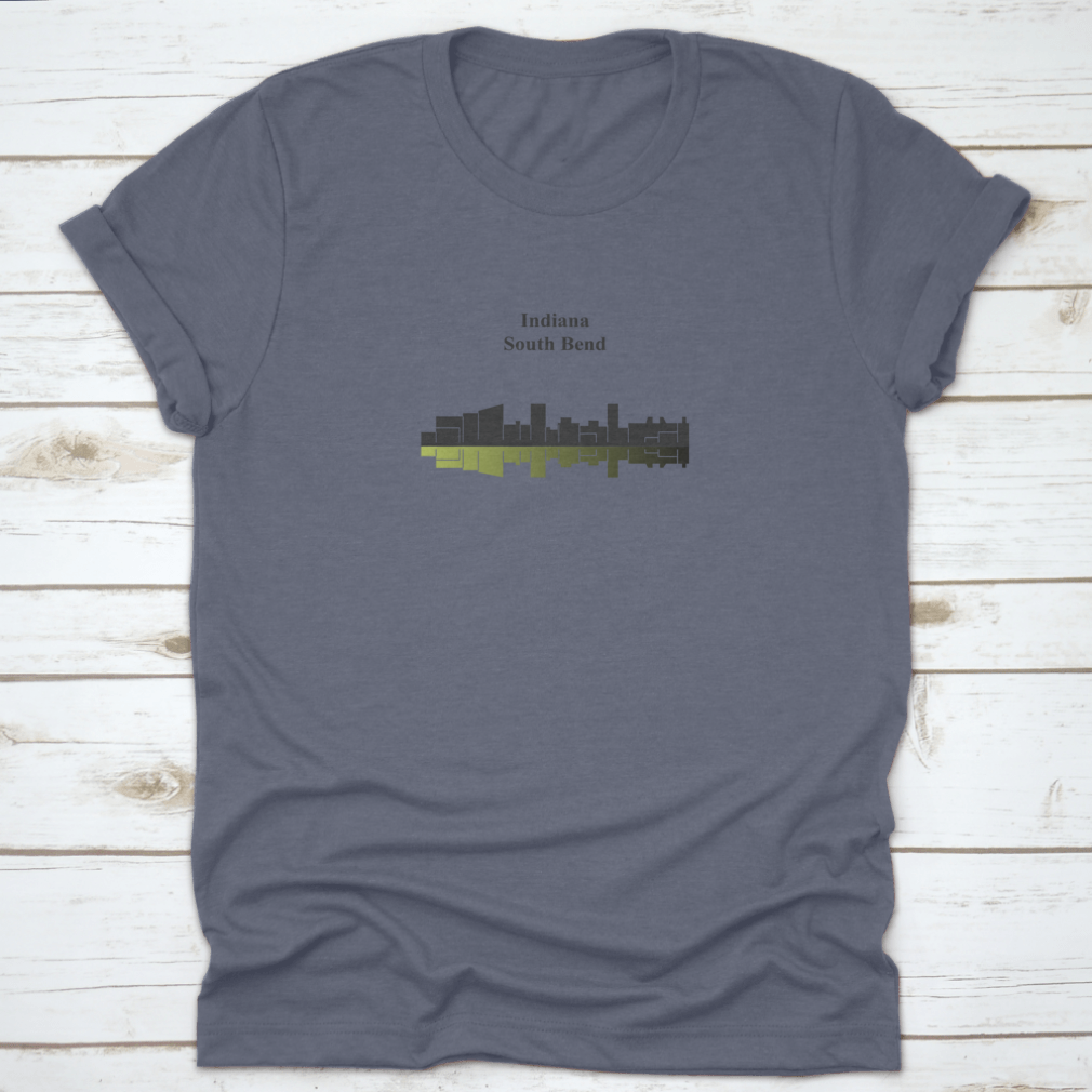 A stylish cotton t-shirt featuring South Bend Indiana landmarks, showcasing comfort and local pride.