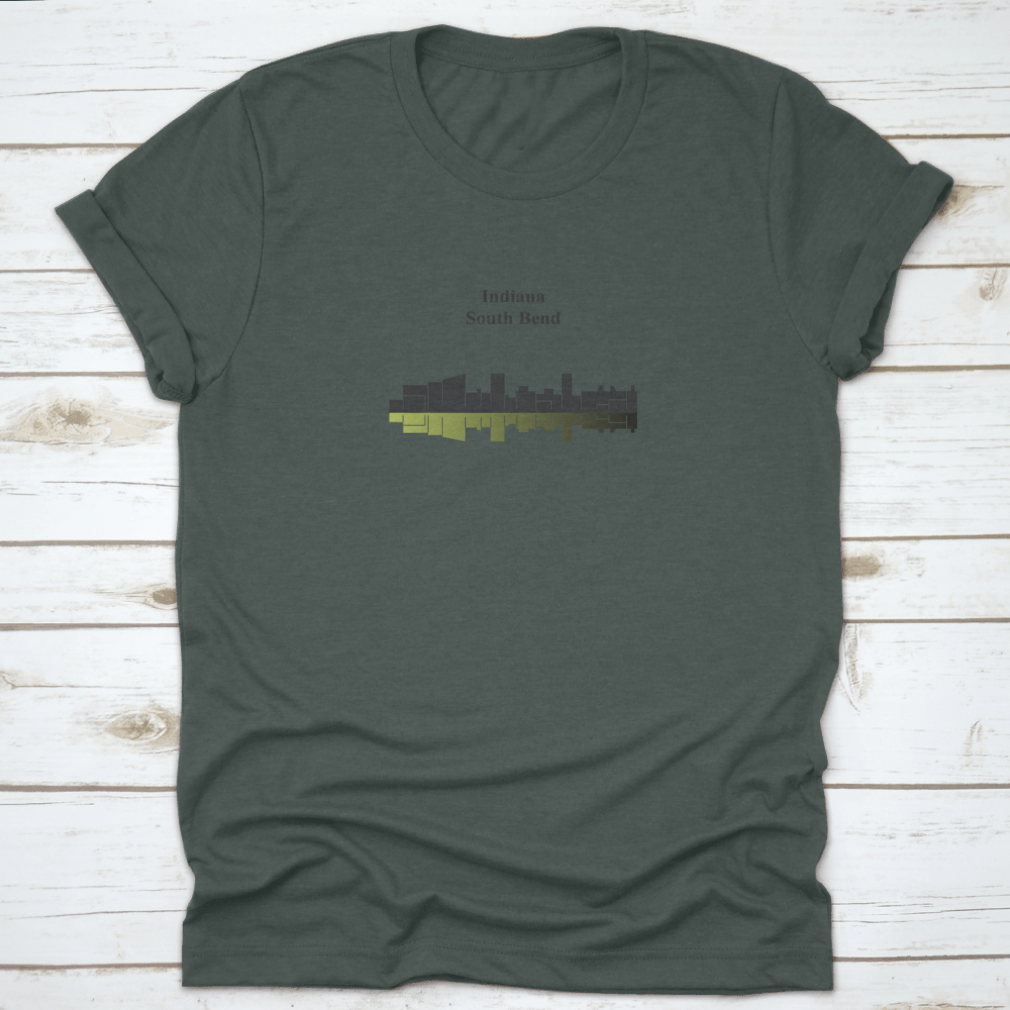 A stylish cotton t-shirt featuring South Bend Indiana landmarks, showcasing comfort and local pride.