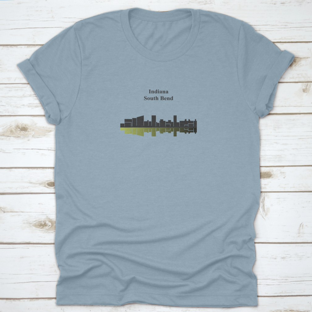 A stylish cotton t-shirt featuring South Bend Indiana landmarks, showcasing comfort and local pride.