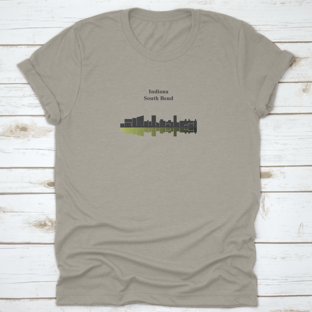 A stylish cotton t-shirt featuring South Bend Indiana landmarks, showcasing comfort and local pride.