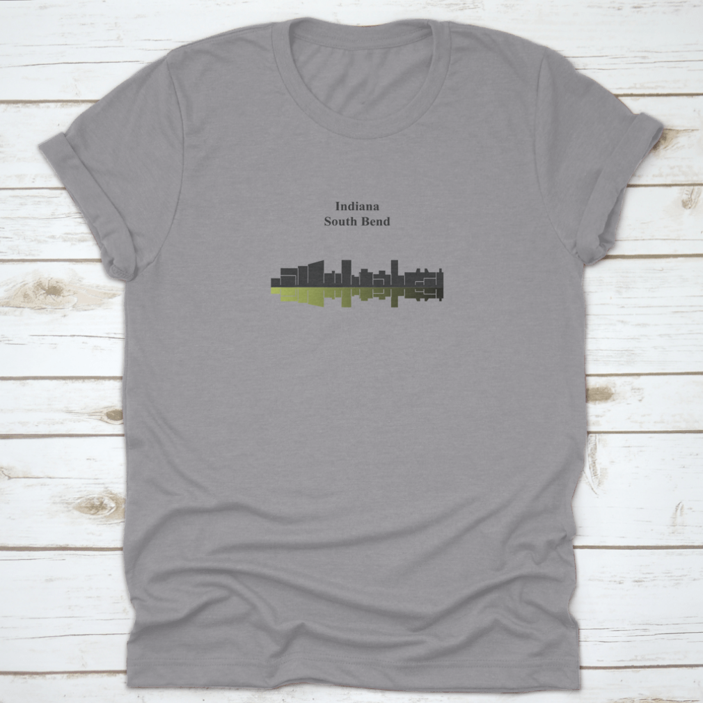 A stylish cotton t-shirt featuring South Bend Indiana landmarks, showcasing comfort and local pride.