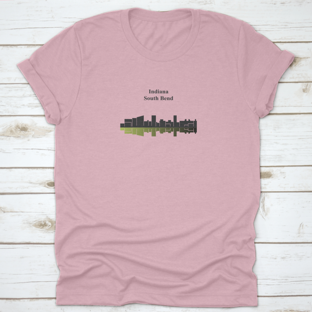 A stylish cotton t-shirt featuring South Bend Indiana landmarks, showcasing comfort and local pride.