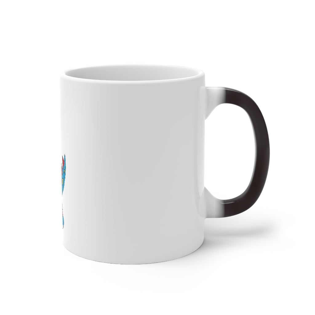 Spakez Color Changing Mug showcasing its vibrant color transformation when filled with hot liquid.