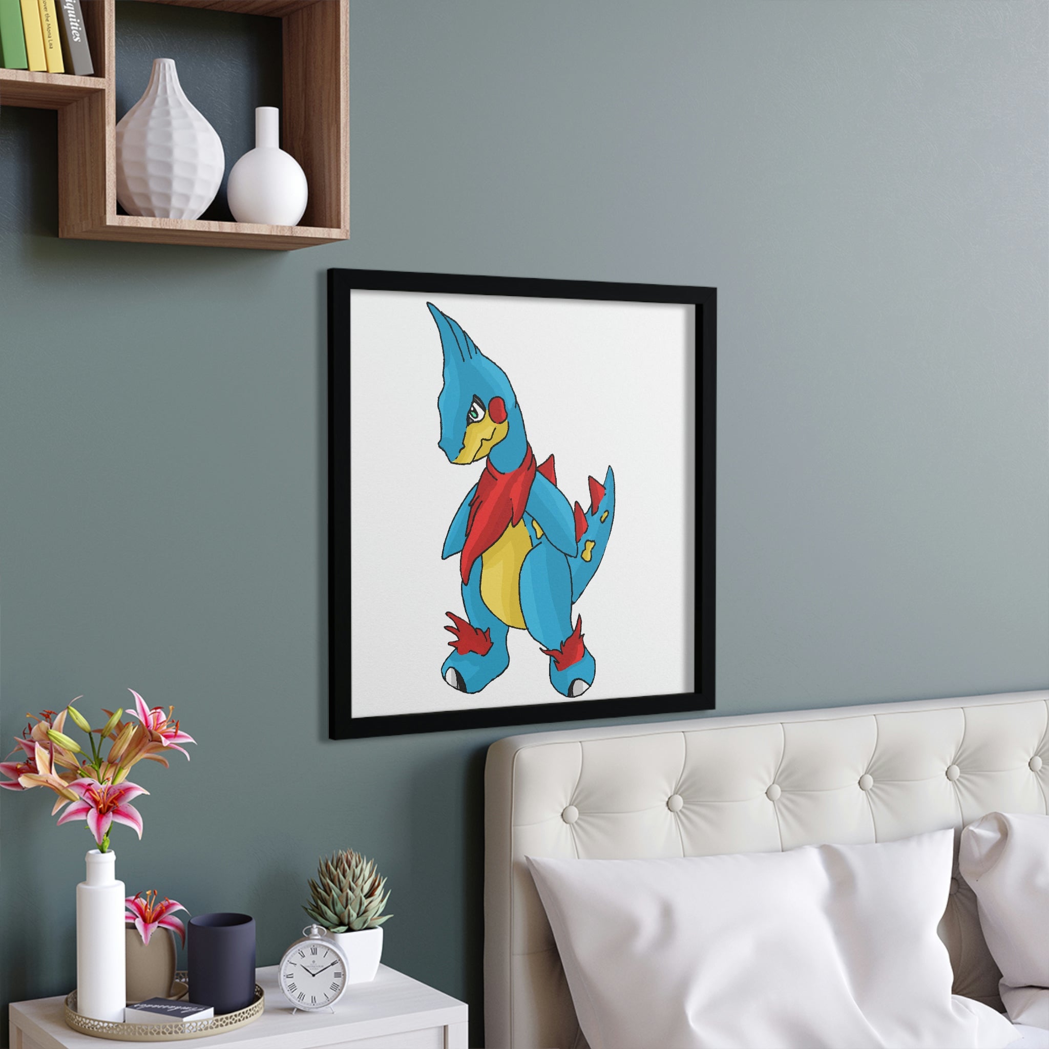 Spakez Framed Poster featuring a hand-crafted wooden frame with vibrant custom artwork, ready for hanging.