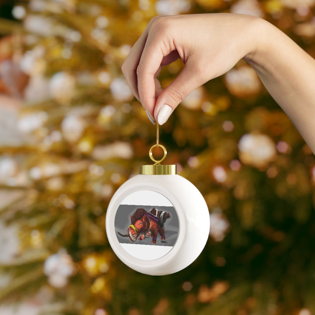 Spam the Death Mount Christmas Ball Ornament with glossy finish and gold ribbon, featuring a vintage design and customizable metal insert.