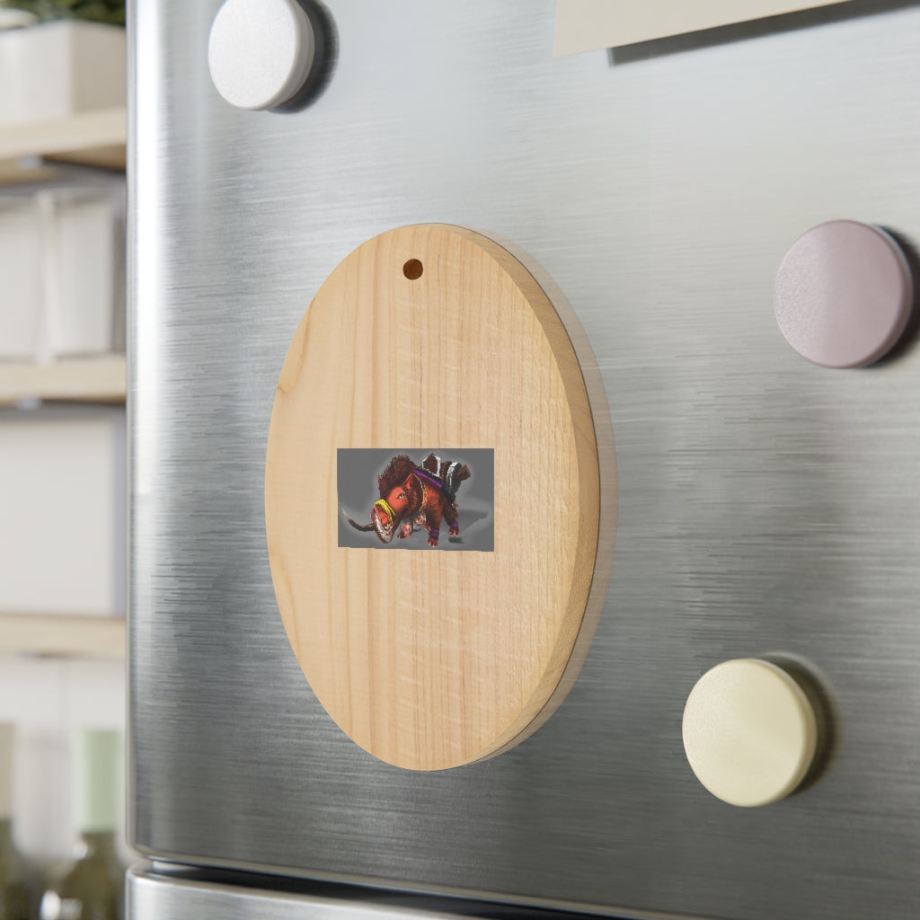 Spam the Death Mount Wooden Christmas Ornaments featuring whimsical shapes and a red ribbon for hanging, perfect for festive decor.