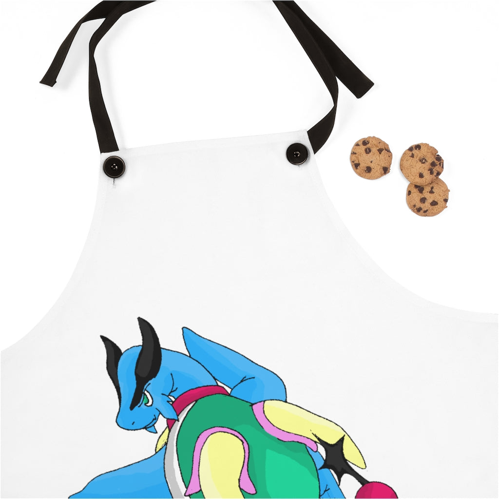 Stylish Spanglex Apron made of lightweight polyester with black detachable twill straps and a custom design.