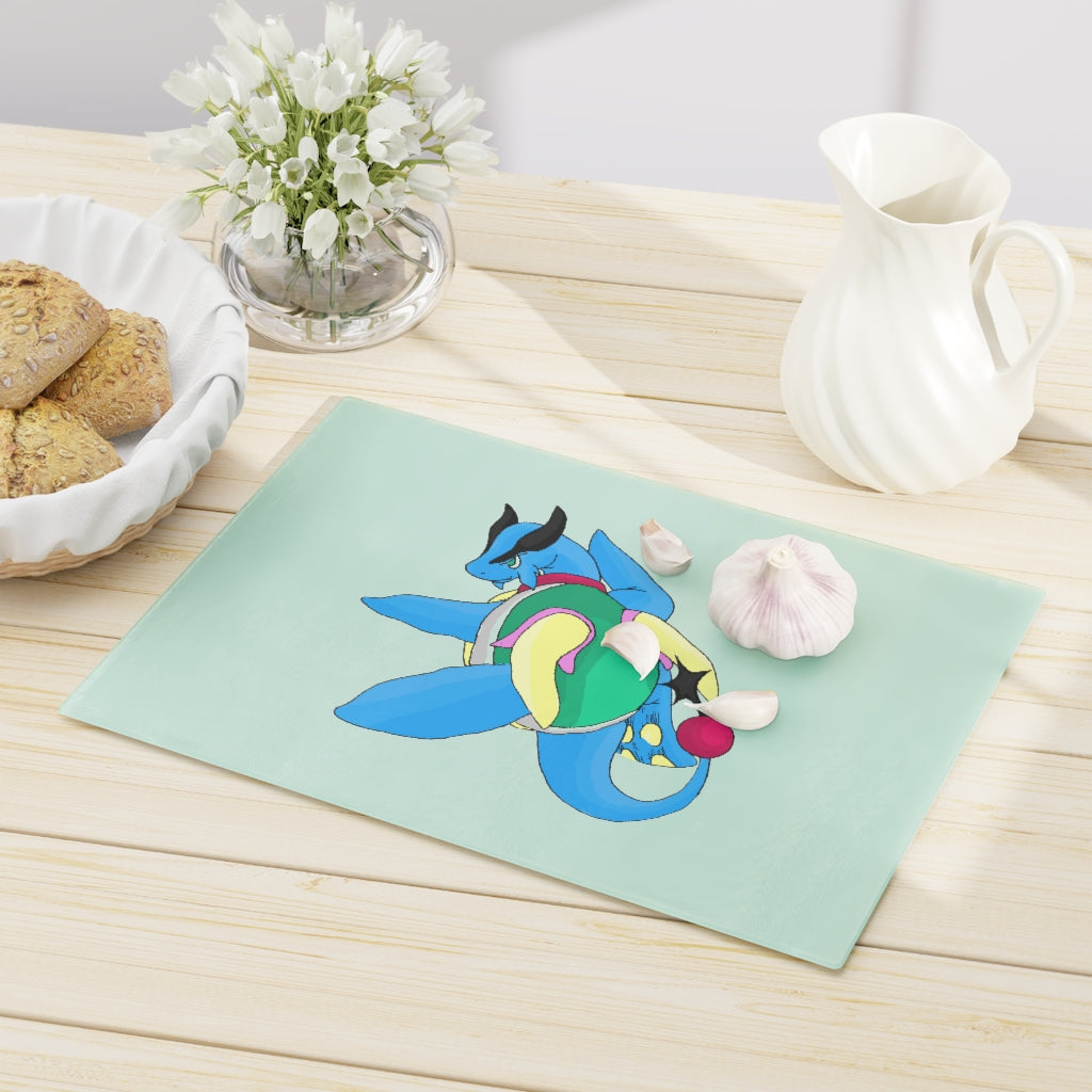 Spanglex Cutting Board made of tempered glass with rubber dots for stability, showcasing a personalized design.