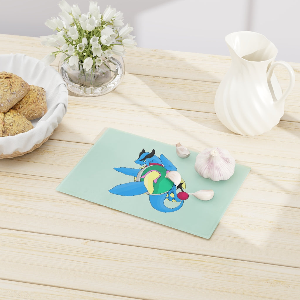 Spanglex Cutting Board made of tempered glass with rubber dots for stability, showcasing a personalized design.