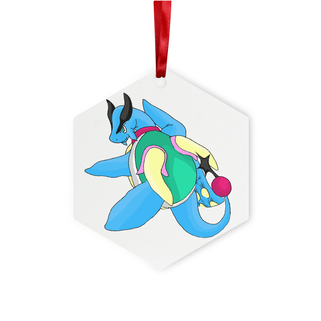 Spanglex Metal Hanging Ornament in hexagon and star shapes, featuring a gloss white finish and red ribbon for hanging.