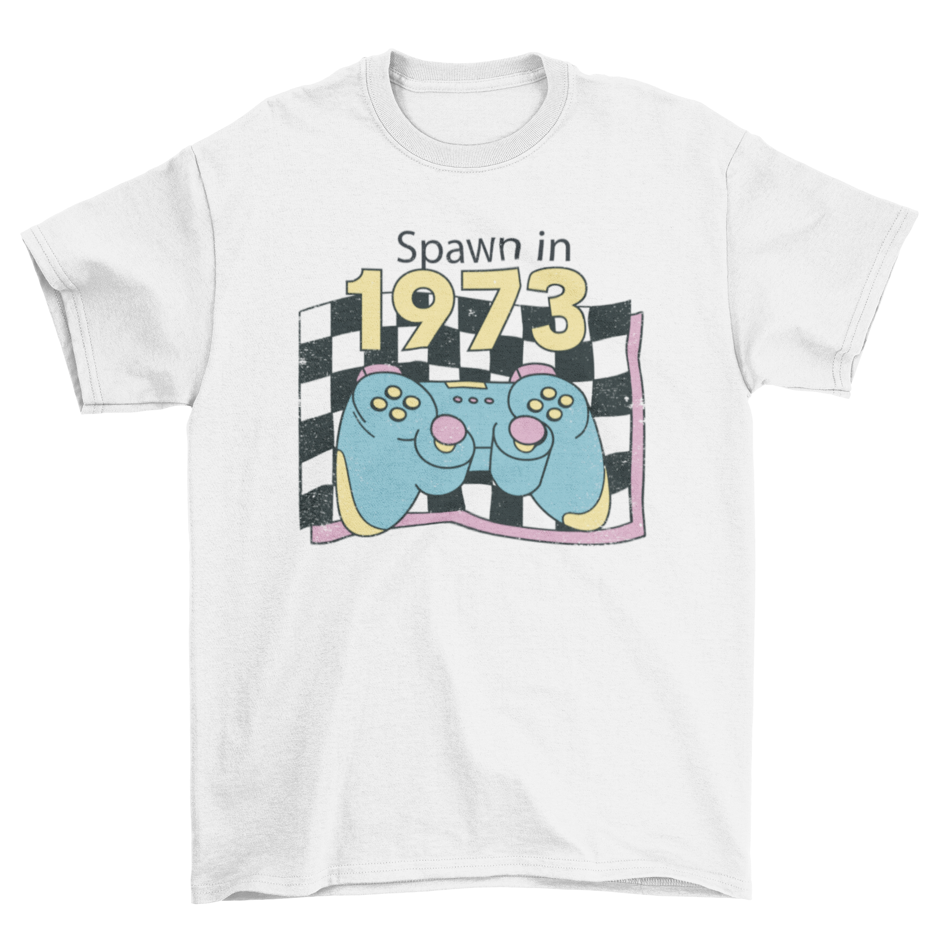 Spawn videogame controller quote t-shirt featuring a stylish design with a controller graphic and the quote 'Spawn in 1973'.