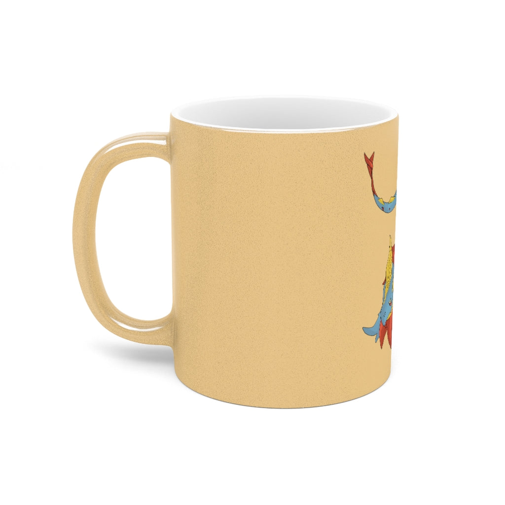 Sphale Metallic Mug in Gold and Silver finishes, showcasing personalized designs and a comfortable C-handle.