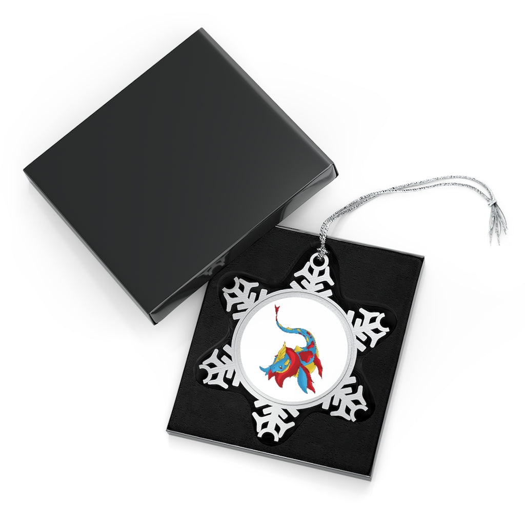 Sphale Pewter Snowflake Ornament with silver-toned hanging string, showcasing intricate snowflake design.