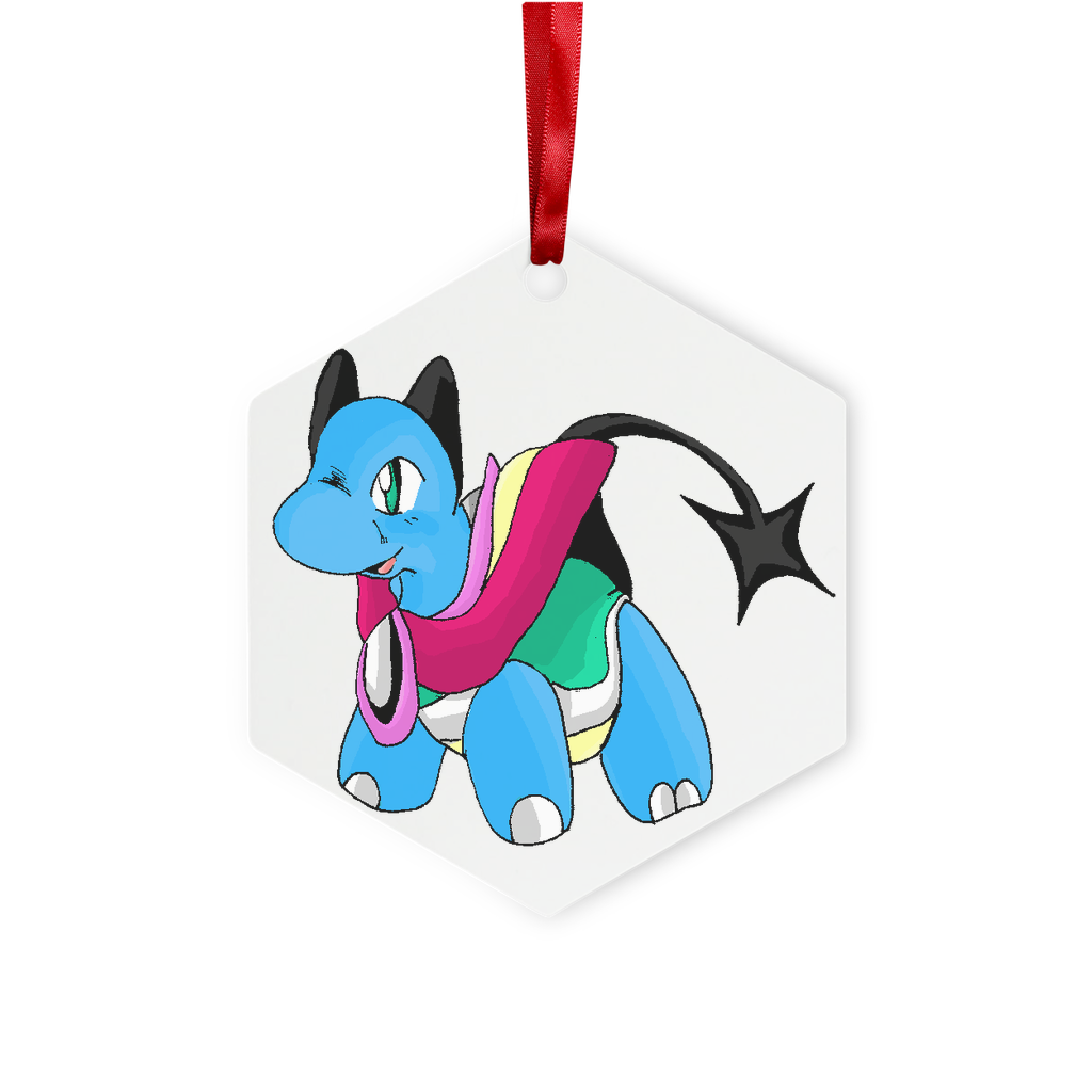 Sphanx Metal Hanging Ornament in hexagon and star shapes, featuring a gloss white finish and red ribbon for hanging.