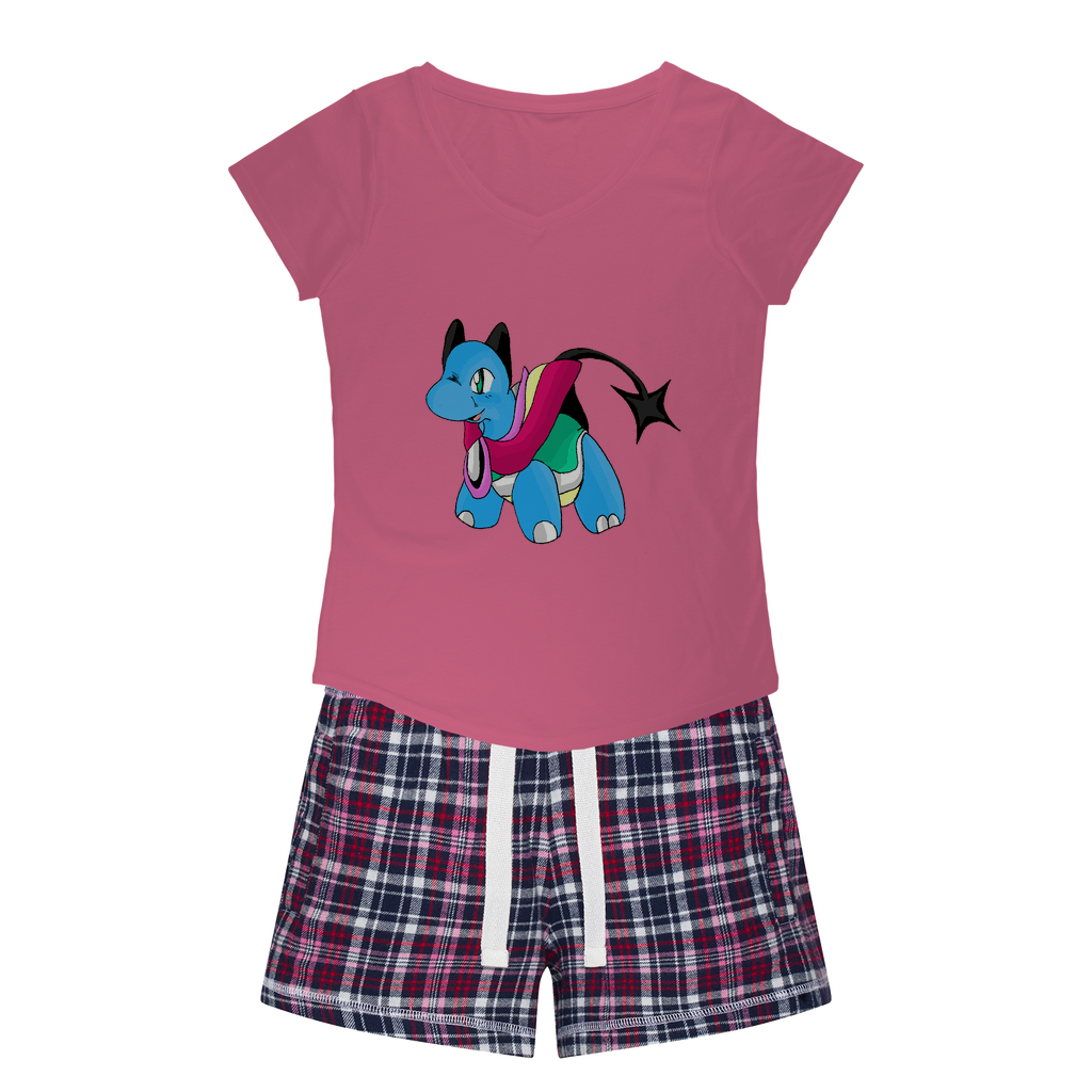 Sphanx Women's Sleepy Tee and Flannel Short set featuring a relaxed fit T-shirt and colorful flannel shorts, perfect for cozy nights.