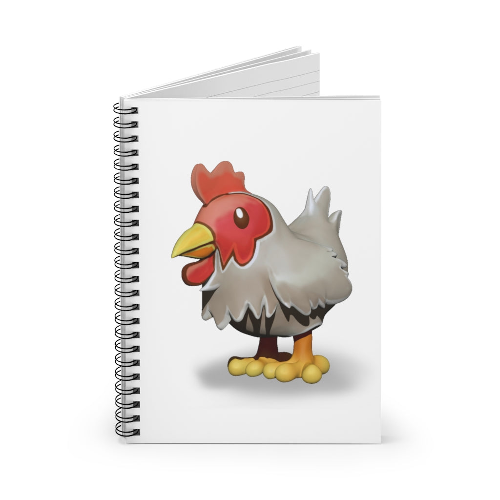 Spiral notebook with ruled line pages and a colorful printed cover, featuring a black back cover.