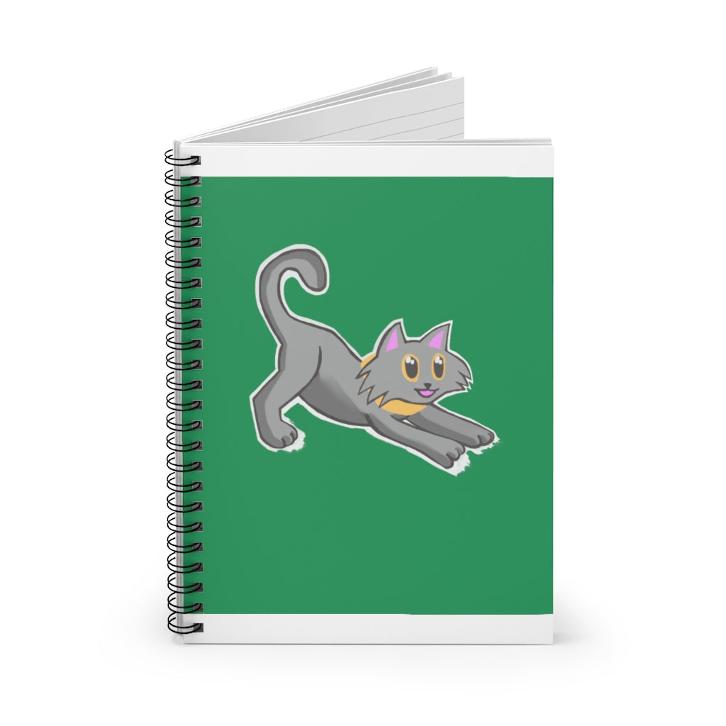 A stylish spiral notebook with ruled line pages, featuring a colorful printed front cover and a sleek black back cover.