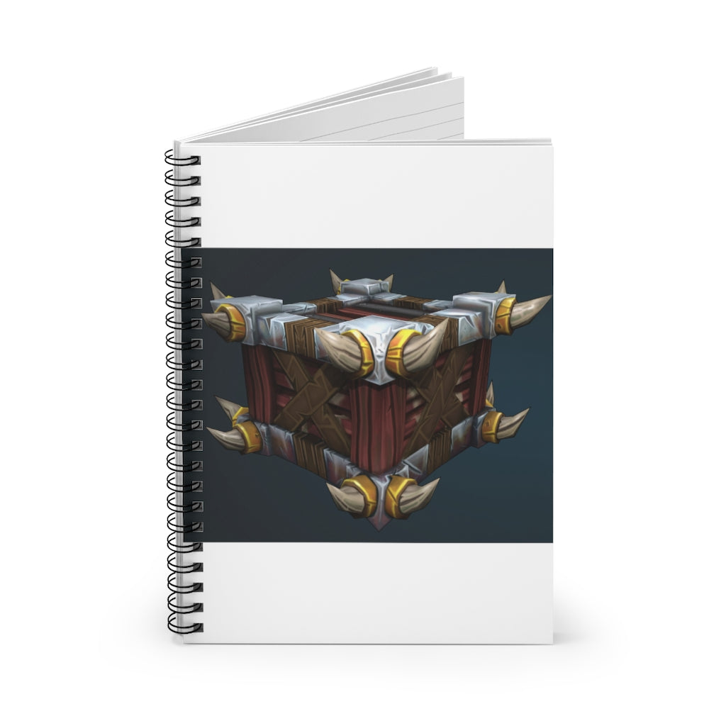 A stylish spiral notebook with ruled line pages, featuring a printed front cover and a sleek black back cover, ideal for notes and lists.