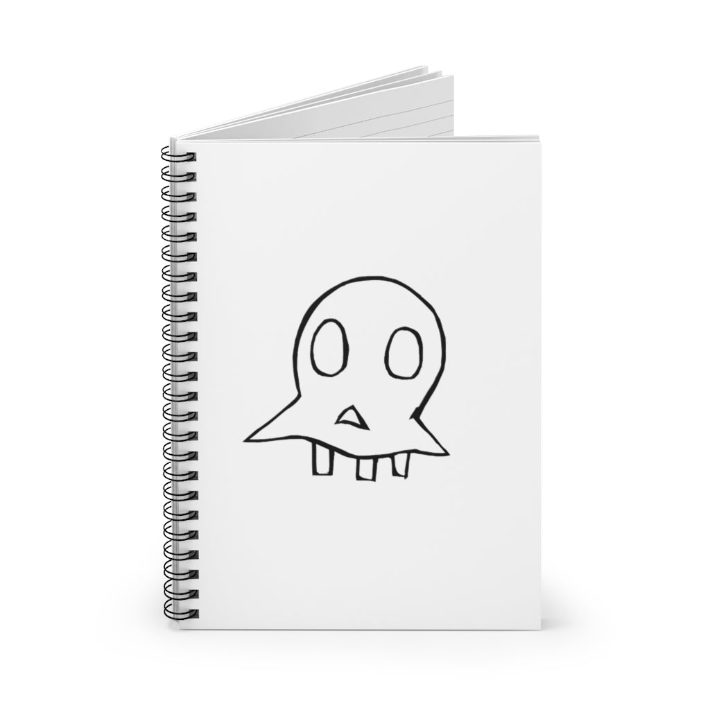 Spiral notebook with ruled line pages and a colorful printed cover, featuring a black back cover.