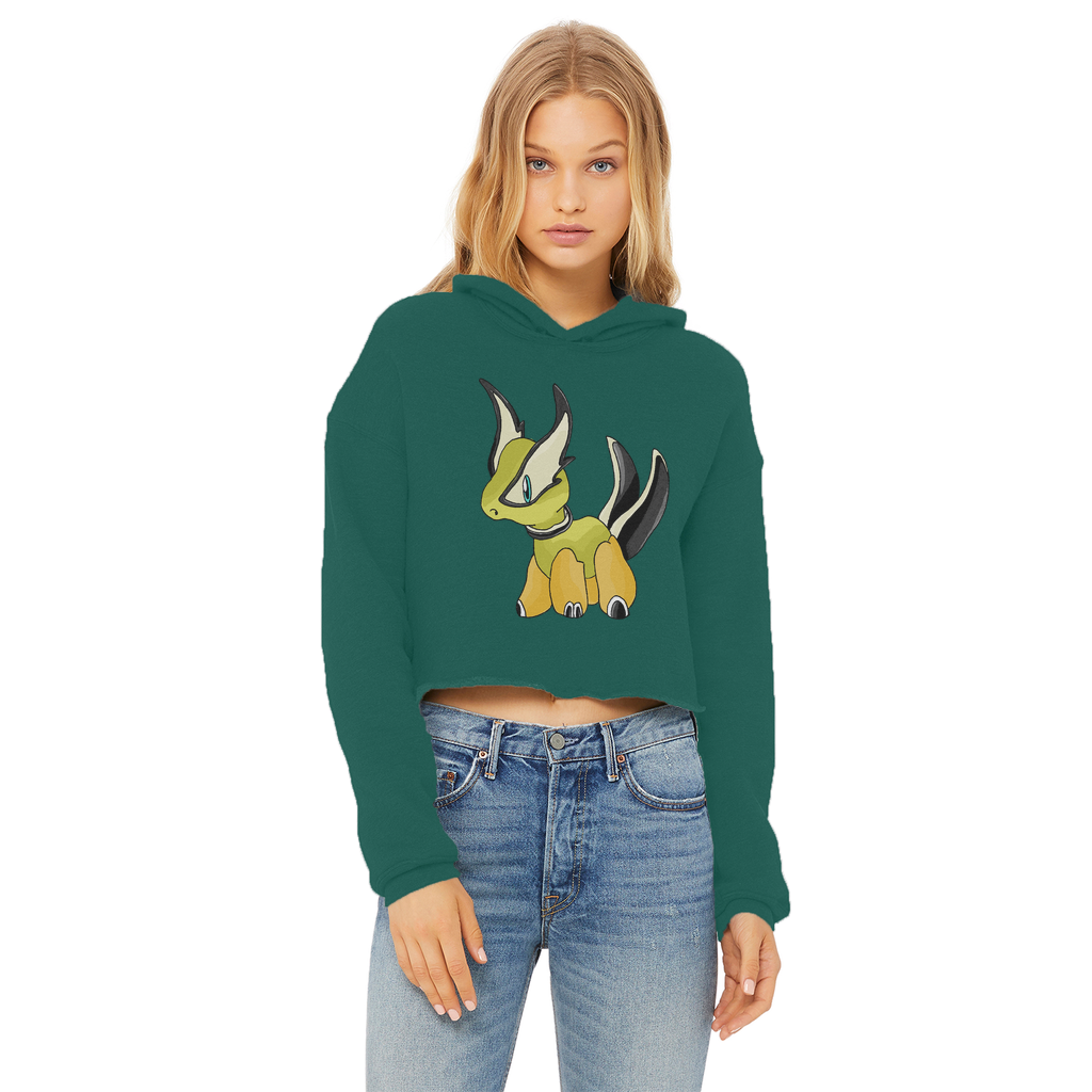 Spore Ladies Cropped Raw Edge Hoodie in various colors, showcasing its stylish cropped design and soft fabric.