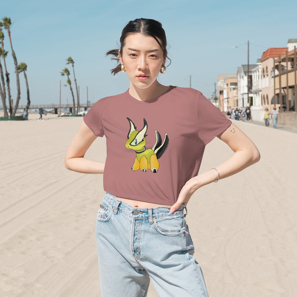 Spore Women's Flowy Cropped Tee in various colors, showcasing its soft fabric and stylish design.