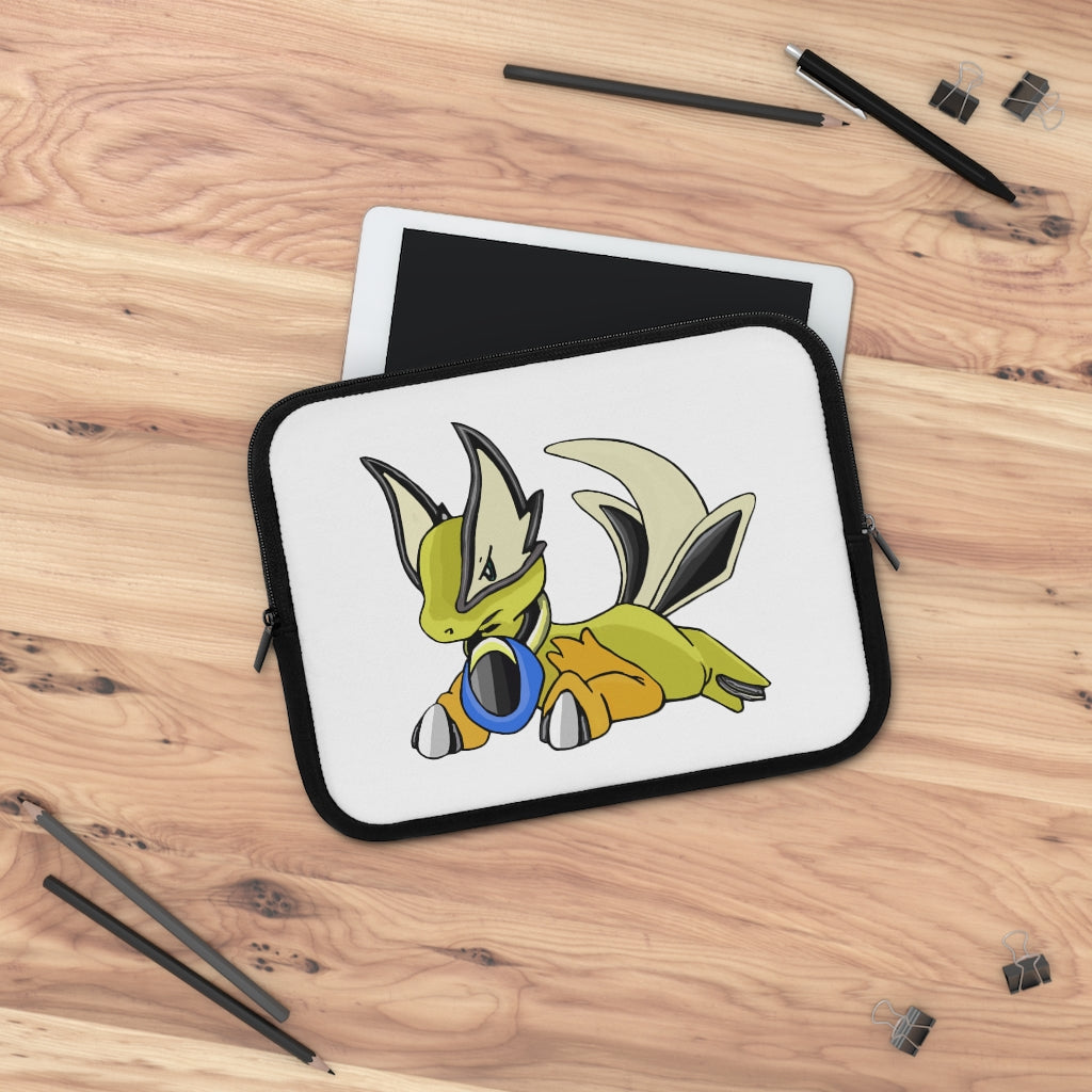 Sporela Laptop Sleeve featuring a customizable front design and black polyester back, showcasing its water-resistant and durable construction.