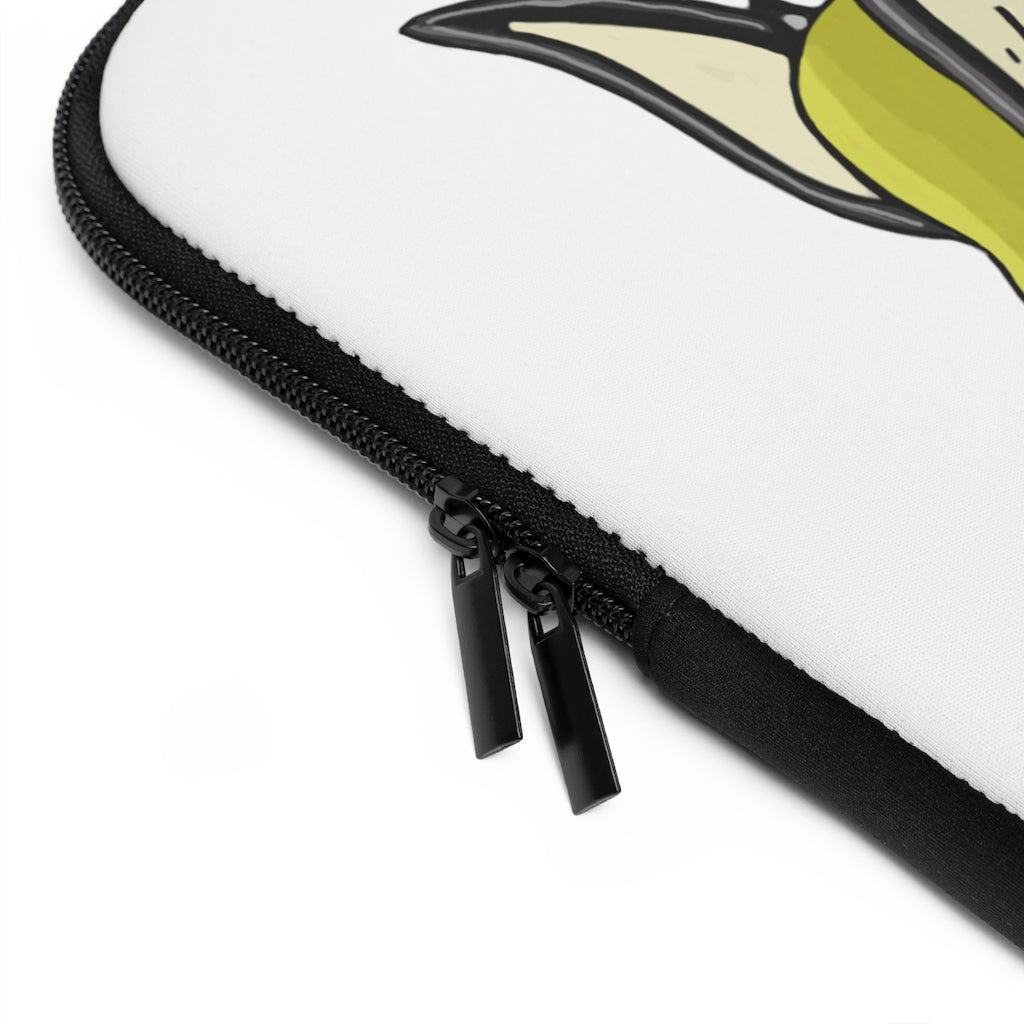 Sporela Laptop Sleeve featuring a customizable front design and black polyester back, showcasing its water-resistant and durable construction.
