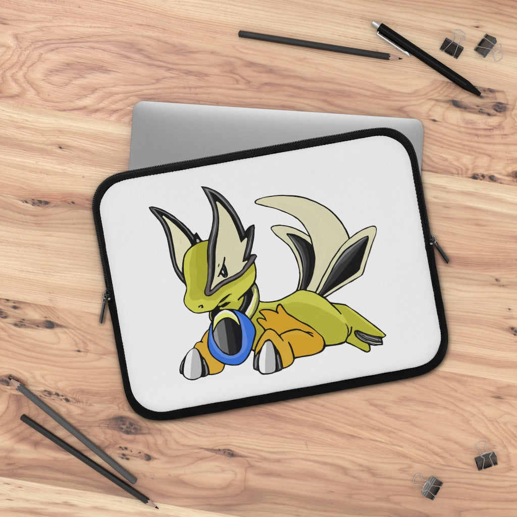 Sporela Laptop Sleeve featuring a customizable front design and black polyester back, showcasing its water-resistant and durable construction.