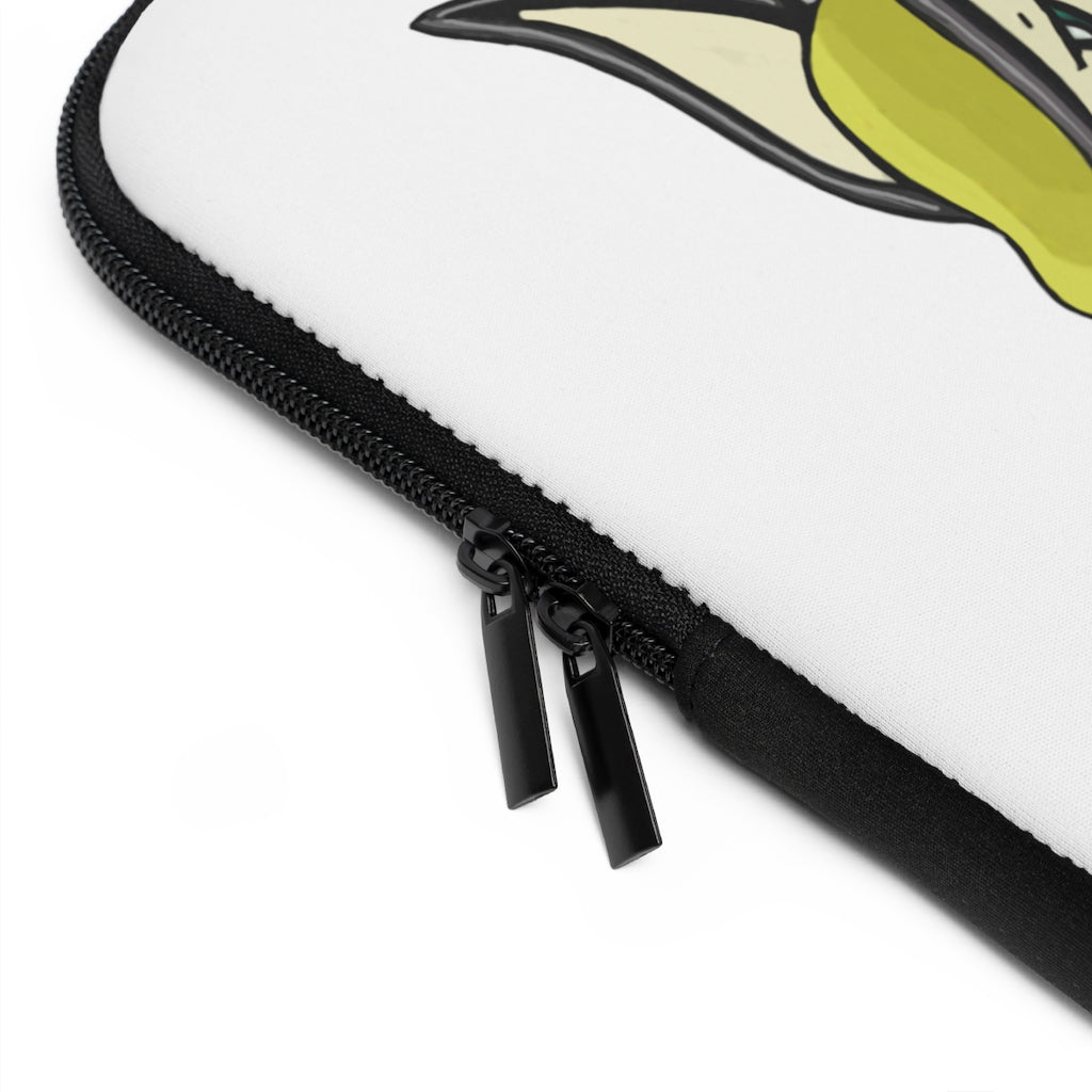 Sporela Laptop Sleeve featuring a customizable front design and black polyester back, showcasing its water-resistant and durable construction.