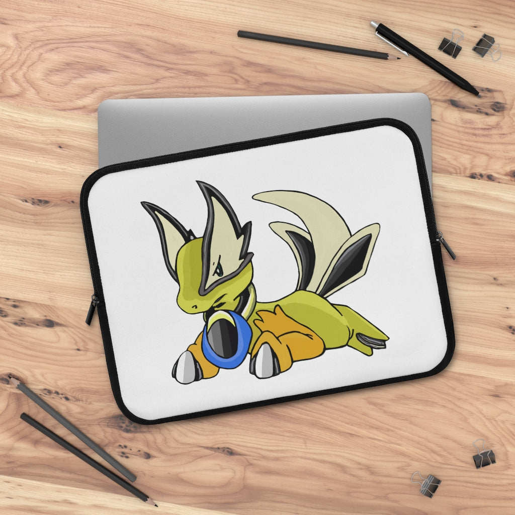 Sporela Laptop Sleeve featuring a customizable front design and black polyester back, showcasing its water-resistant and durable construction.