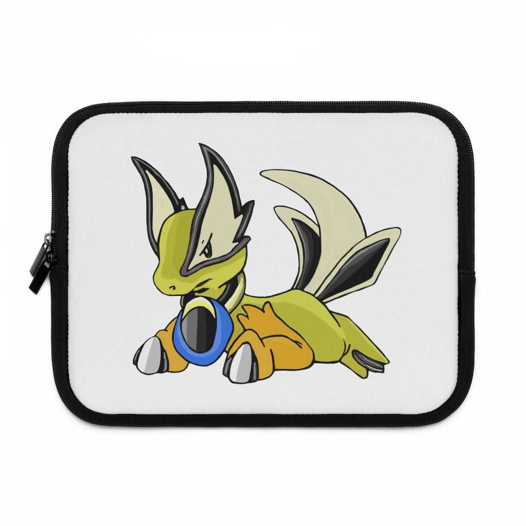 Sporela Laptop Sleeve featuring a customizable front design and black polyester back, showcasing its water-resistant and durable construction.