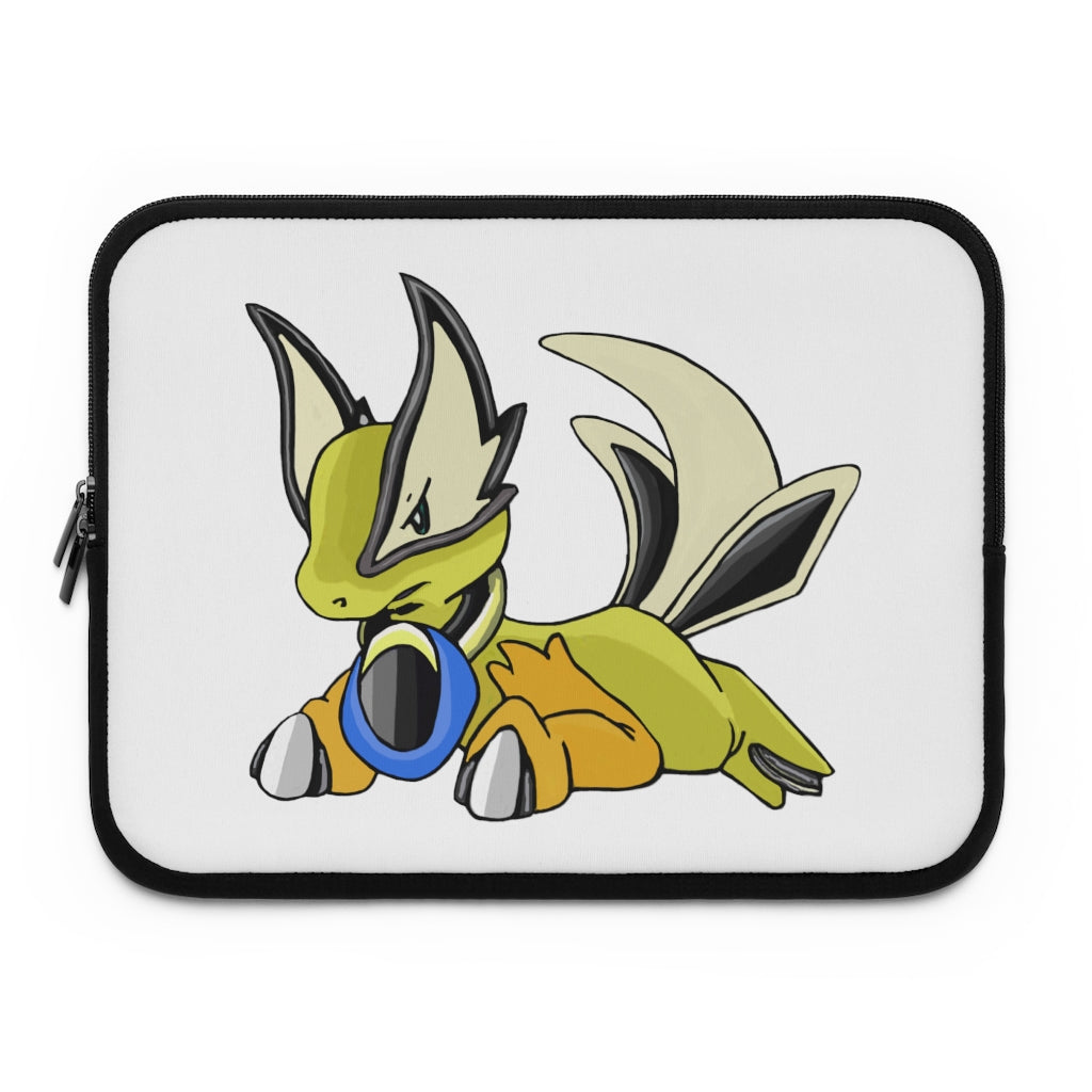 Sporela Laptop Sleeve featuring a customizable front design and black polyester back, showcasing its water-resistant and durable construction.