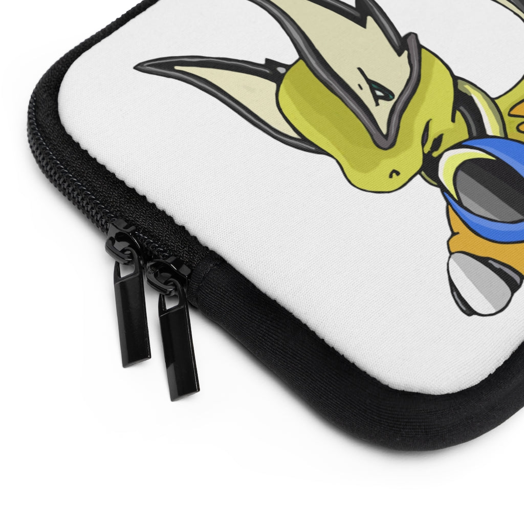 Sporela Laptop Sleeve featuring a customizable front design and black polyester back, showcasing its water-resistant and durable construction.