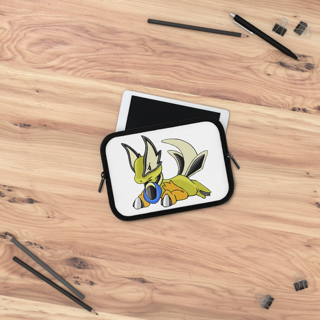 Sporela Laptop Sleeve featuring a customizable front design and black polyester back, showcasing its water-resistant and durable construction.